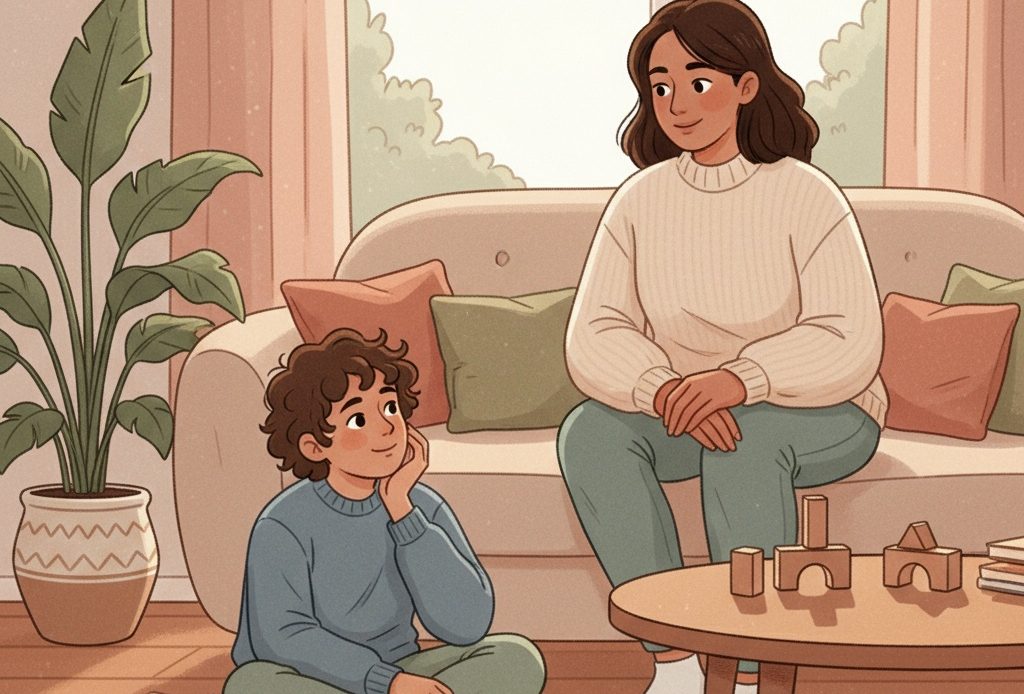 Parent and child having a supportive conversation about anxiety and emotions