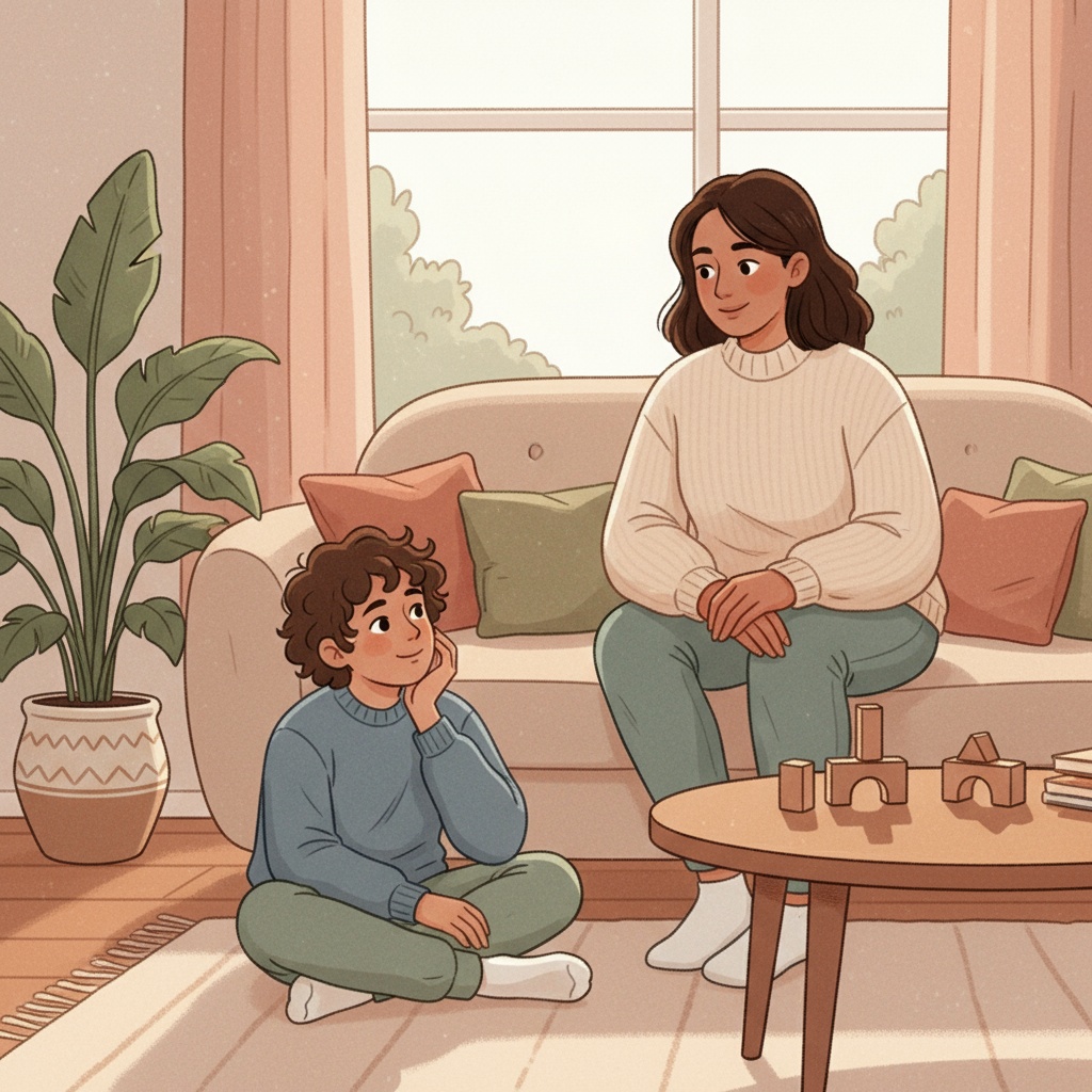 Parent and child having a supportive conversation about anxiety and emotions
